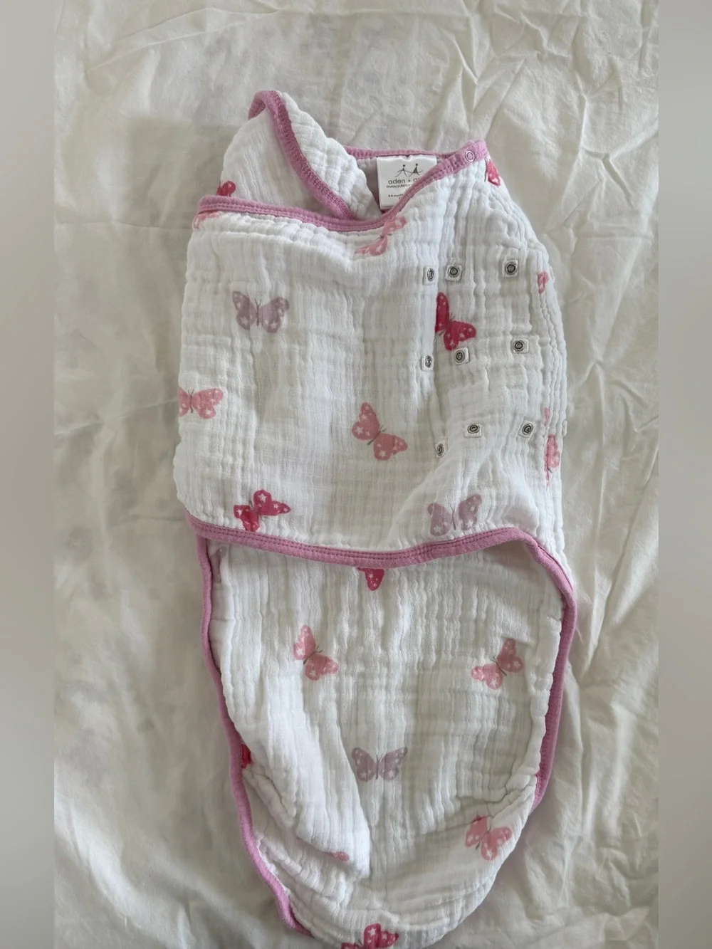 Aden + Anais Pink Butterfly easy Swaddle Sack large 100% cotton muslin